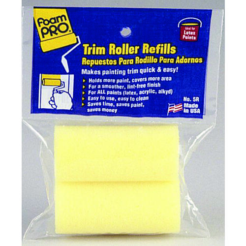 Trim Roller Refill, 1-3/8 in Thick Nap, 3 in L, Foam Cover