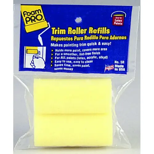 Trim Roller Refill, 1-3/8 in Thick Nap, 3 in L, Foam Cover Pair