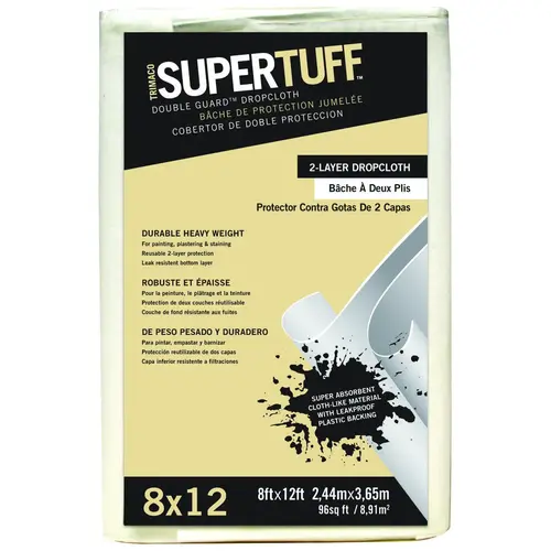 SUPERTUFF Double Guard Drop Cloth, 12 ft L, 8 ft W, Paper, White