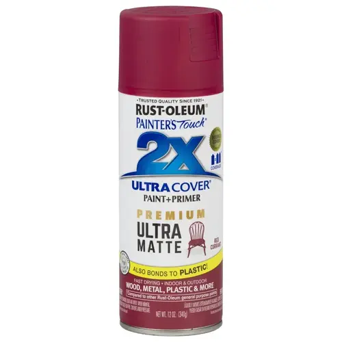 PAINTER'S Touch 2X ULTRA COVER Spray Paint, Matte, Red Currant, 12 oz, Aerosol Can - pack of 6