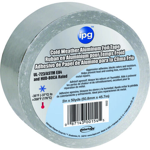 IPG 9503 Foil Tape with Liner, 50 yd L, 3 in W, Aluminum Backing Silver