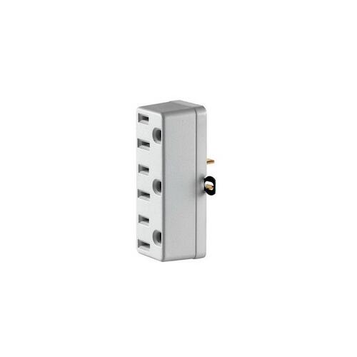 Leviton C220069800W Triple Tap Outlet Adapter, 2 Pole, 15 A, 125 V