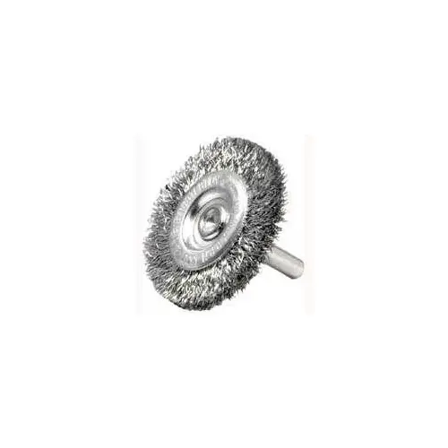 Wire Wheel Brush, 2 in Dia, 1/4 in Arbor/Shank, Steel Bristle