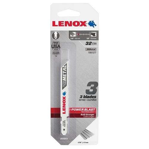 Lenox 1991577 Jig Saw Blade, 3/8 in W, 3-5/8 in L, 32 TPI - pack of 3