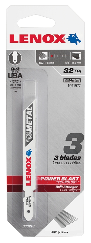 Lenox 1991577 Jig Saw Blade, 3/8 in W, 3-5/8 in L, 32 TPI - pack of 3