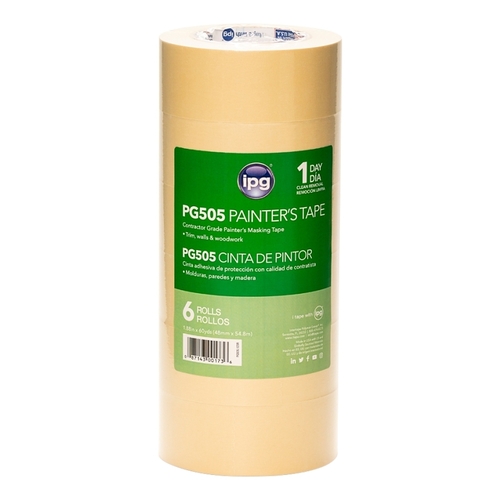 IPG PG505.123R Masking Tape, 60 yd L, 1.88 in W, Paper Backing, Beige - pack of 6