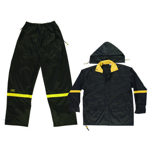 CLC R103M Rain Suit, M, 190T Nylon, Black/Yellow, Detachable Collar, Zipper Closure