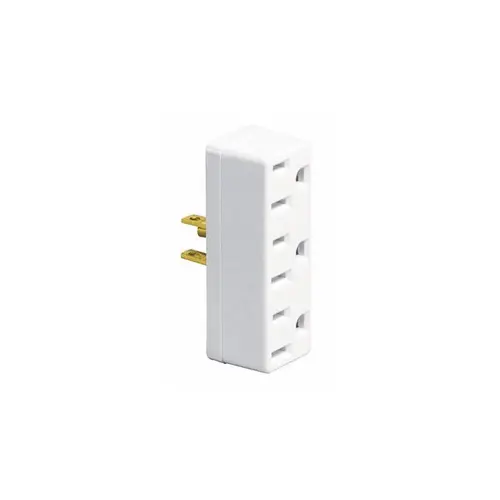 Triple Tap Outlet Adapter, 2 -Pole, 15 A, 125 V, 3 -Outlet, NEMA: NEMA 5-15R, 1-15R, White - pack of 10