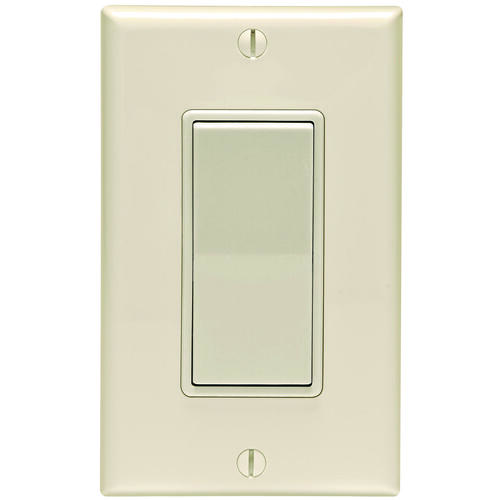 Rocker Switch with Wallplate, 12 A, 120/277 V, SPST, Lead Wire Terminal, Light Almond