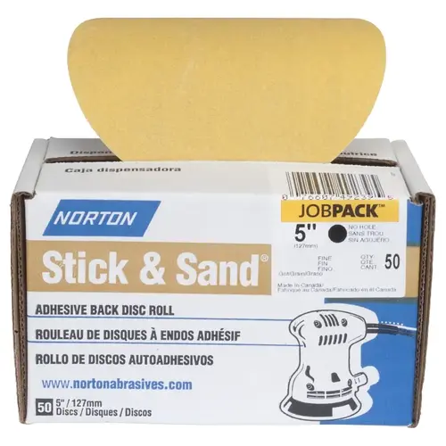 Stick & Sand Disc Roll, 5 in Dia, Coated, P220 Grit, Very Fine, Aluminum Oxide Abrasive - pack of 50