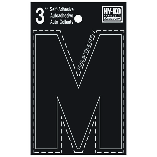 30400 Series Die-Cut Letter, Character: M, 3 in H Character, Black Character, Vinyl