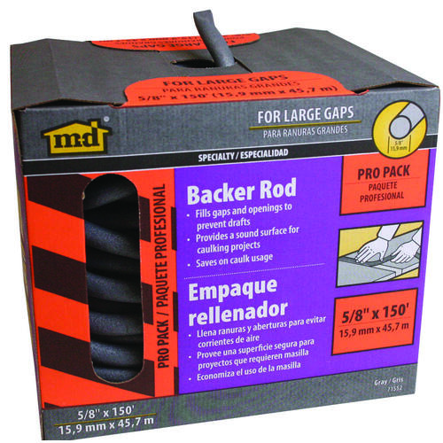 Backer Rod, 5/8 in Dia, 150 ft L, Polyethylene, Gray