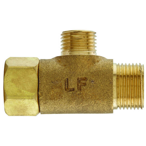 Tee Adapter, 3/8 x 3/8 x 1/4 in, Female x Tube x Tube, Brass, Rough Brass