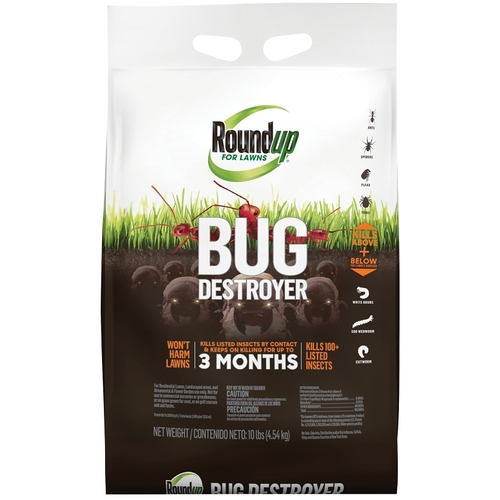 Roundup 4385404 Lawns Bug Destroyer, Granular, Spreader Application, Gardens, Home Foundations, Landscapes, Lawns Bag Dark Brown/Tan