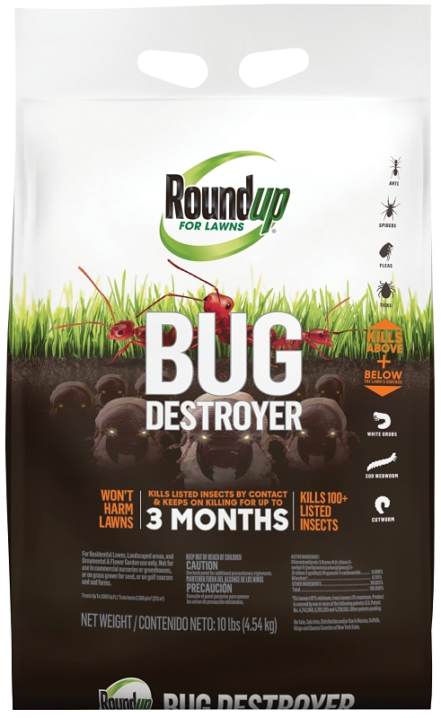 Roundup 4385404 Lawns Bug Destroyer, Granular, Spreader Application, Gardens, Home Foundations, Landscapes, Lawns Bag Dark Brown/Tan