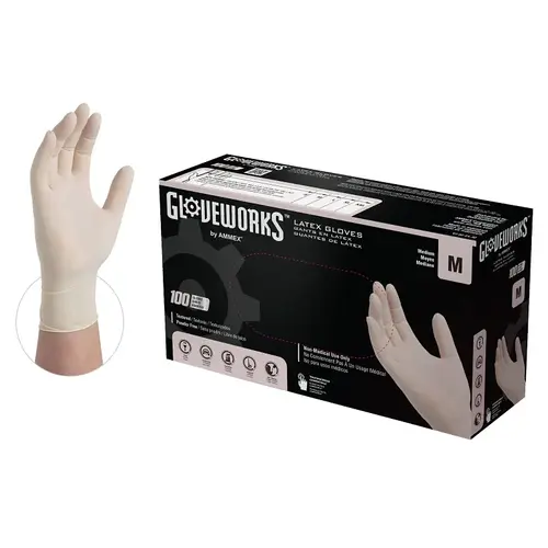 Disposable Gloves, M, Latex, Powder-Free, Ivory, 14.37 in L - pack of 100