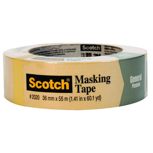 Scotch 2020-36ap Masking Tape, 60 Yd L, 1.41 In W, Tan