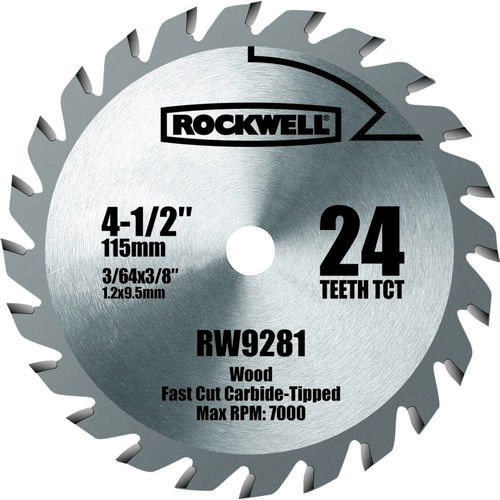 Rockwell RW9281 Circular Saw Blade, 4-1/2 in Dia, 3/8 in Arbor, 24-Teeth, Tungsten Carbide Cutting Edge