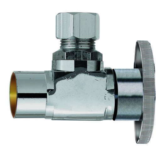 Shut-Off Valve, 1/2 x 3/8 in Connection, Sweat x Compression, Brass Body Chrome