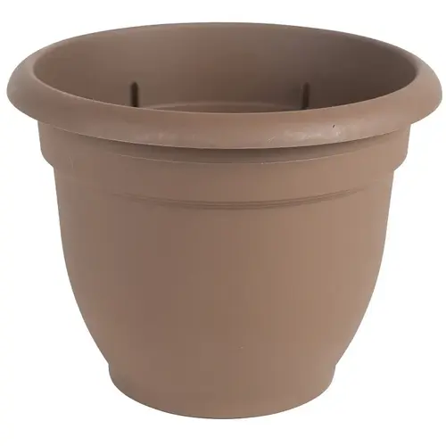 Self-Watering Planter, 16 in Dia, 17-3/4 in W, Round, Plastic, Chocolate