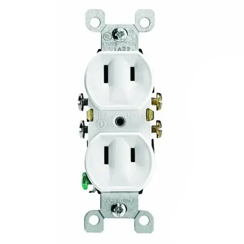 Duplex Receptacle, 2 -Pole, 15 A, 125 V, Side Wiring, NEMA: 5-15R, White