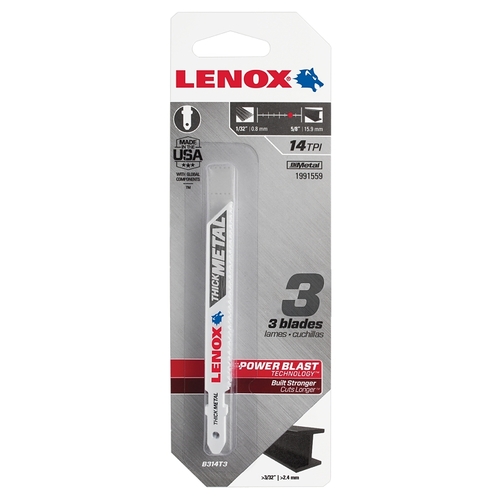 Lenox 1991559 Jig Saw Blade, 3/8 in W, 3-5/8 in L, 14 TPI - pack of 3