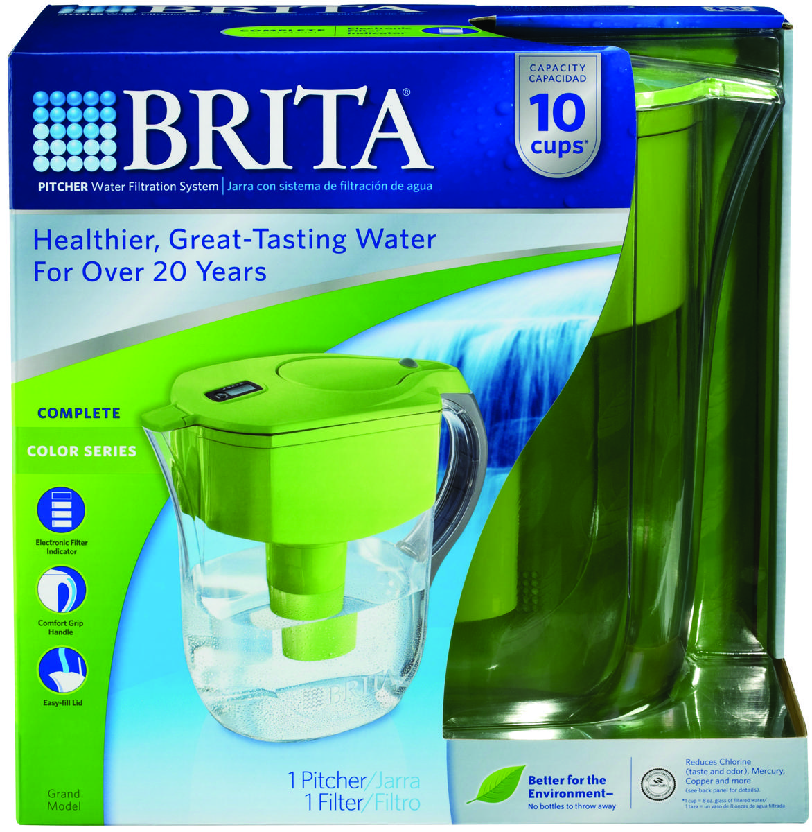 BRITA 10060258357155 Grand Series 35378 Water Filter Pitcher, 80 oz Capacity, Green