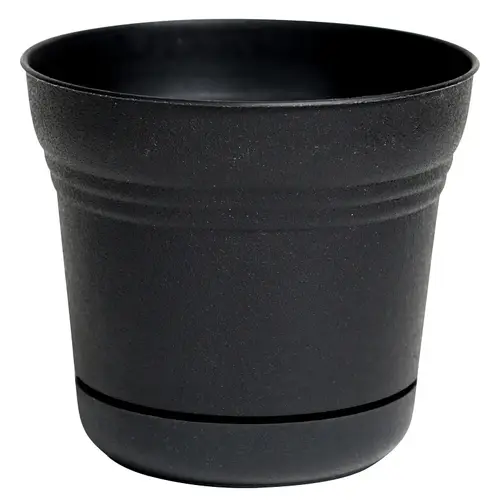 Saturn Planter, 12.3 in Dia, Round, Plastic, Black, Matte