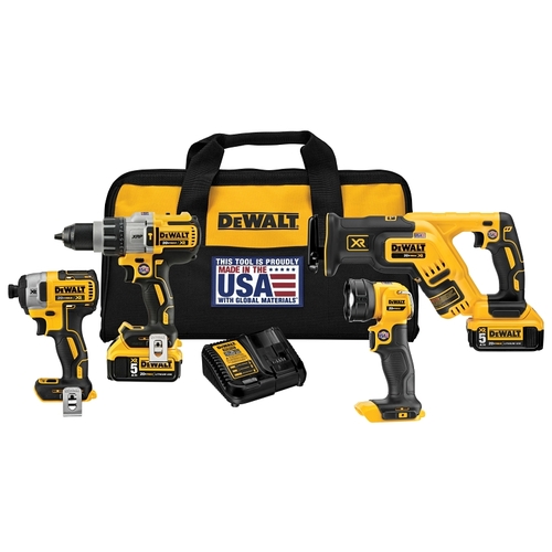 Combination Kit, Battery Included, 20 V, 4-Tool, Lithium-Ion Battery Black/Yellow