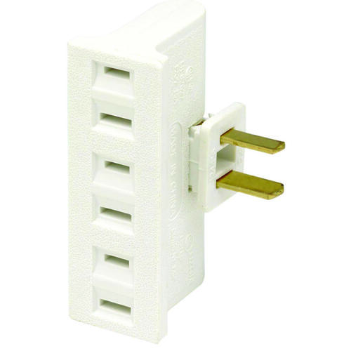 Triple Tap Outlet Adapter, 2 -Pole, 15 A, 125 V, 3 -Outlet, NEMA: NEMA 1-15R, White