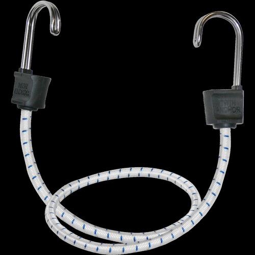 Twin Anchor Bungee Cord, 18 in L, Rubber, Hook End White