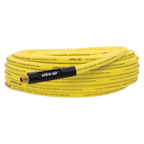 Hybrid Air Hose, 3/8 in ID, 50 ft L, MNPT, 300 psi Pressure, Polymer, Yellow