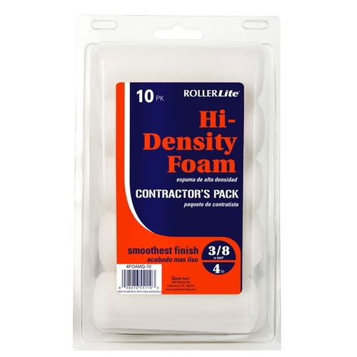 Hi-Density Foam Mini Roller Cover, 4 in L, Foam Cover, White - pack of 10