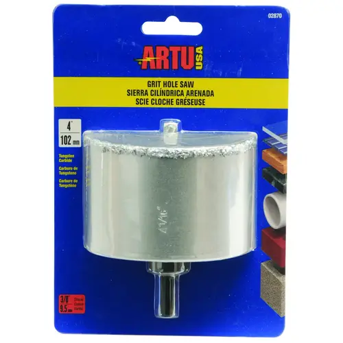 ARTU 02870 Hole Saw, 4 in Dia, 2-1/4 in D Cutting, 5/8-18 Arbor, Tungsten Carbide Cutting Edge