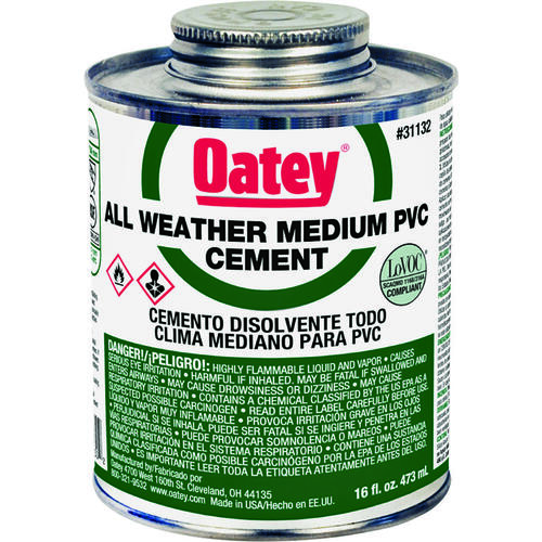 Oatey 31132 Solvent Cement, 16 oz Can, Liquid, Gray