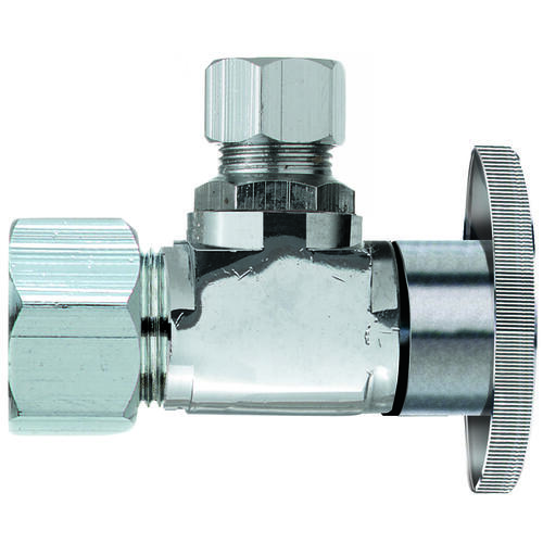 Shut-Off Valve, 5/8 x 3/8 in Connection, Compression, Brass Body Chrome