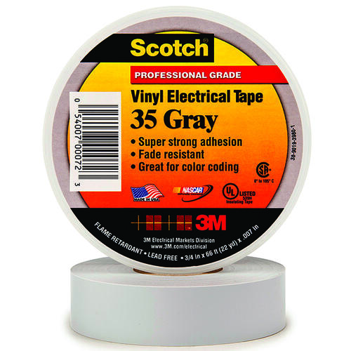 Electrical Tape, 66 ft L, 3/4 in W, PVC Backing, Gray