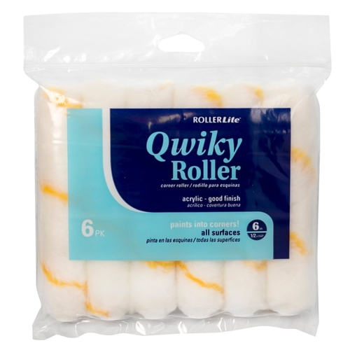 RollerLite 6CR050Q-6 Qwiky Mini Roller Cover, 1/2 in Thick Nap, 6 in L, Acrylic Cover, Gold/White - pack of 6