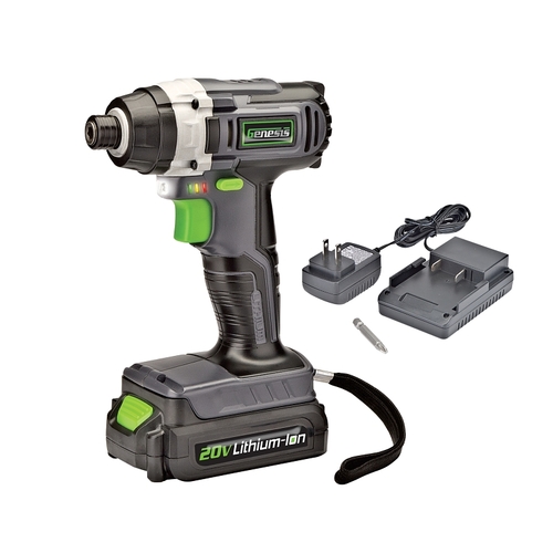 Genesis GLID20A Impact Driver, Battery Included, 20 V, 1.5 Ah, 1/4 in Drive, Hex Drive, 0 to 3800 ipm