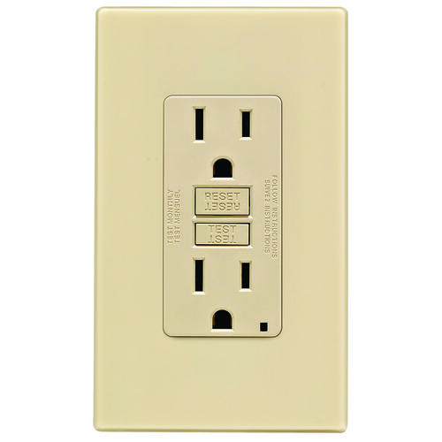 GFCI Duplex Receptacle, 2 -Pole, 15 A, 125 V, Back, Side Wiring, NEMA: 5-15R, Ivory