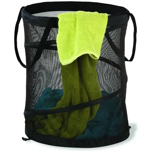 Large Mesh Pop-Up Hamper, 18-1/2 in W, 23.6 in H, 18-1/2 in D Black