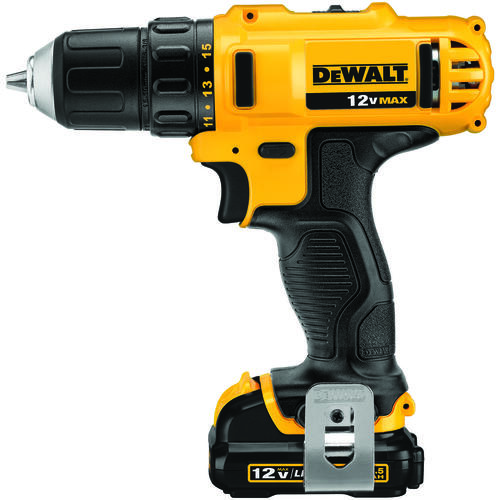 Drill/Driver Kit, Battery Included, 12 V, 3/8 in Chuck, Keyless, Single Sleeve Chuck