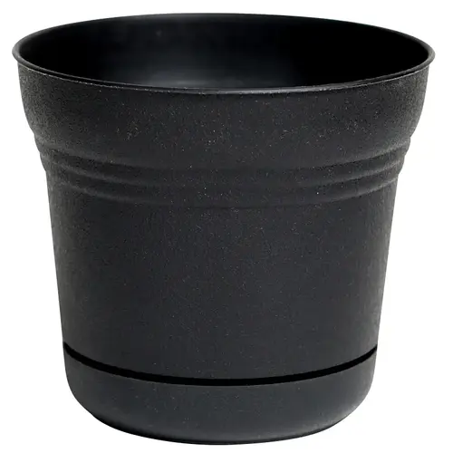 Saturn Planter, 9.8 in Dia, Round, Plastic, Black, Matte