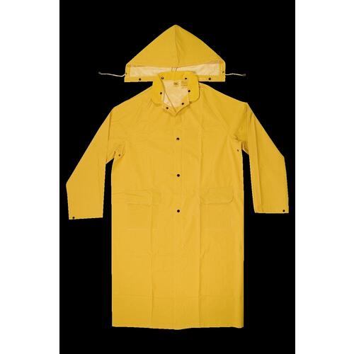 CLIMATE GEAR Series Protective Coat, 2XL, PVC, Yellow, Detachable Collar, Snap Front Closure