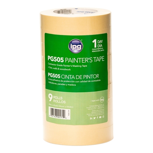 IPG PG505.121R Masking Tape, 60 yd L, 0.94 in W, Paper Backing, Beige - pack of 9