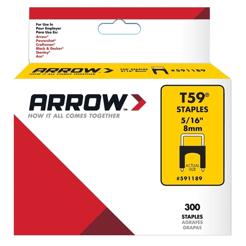 Arrow 591189 Staple, 5/16 in W Crown, 5/16 in L Leg, Steel - pack of 300
