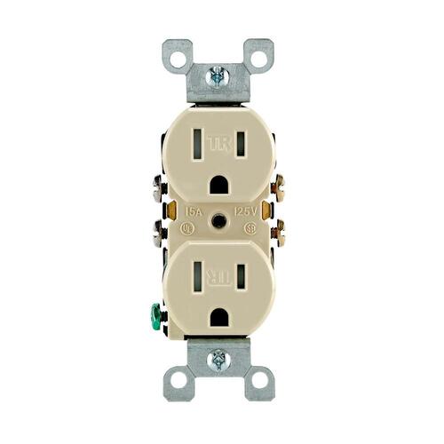 Leviton T5320-I Duplex Receptacle, 2 -Pole, 15 A, 125 V, Push-In, Side Wiring, NEMA: 5-15R, Ivory