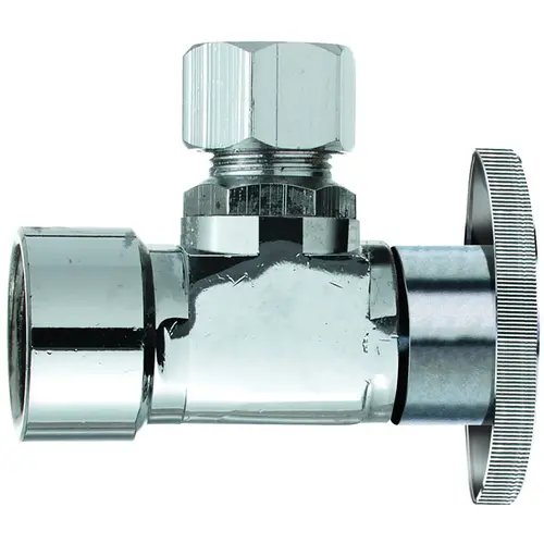 Shut-Off Valve, 1/2 x 1/2 in Connection, FIP x Compression, Brass Body Chrome