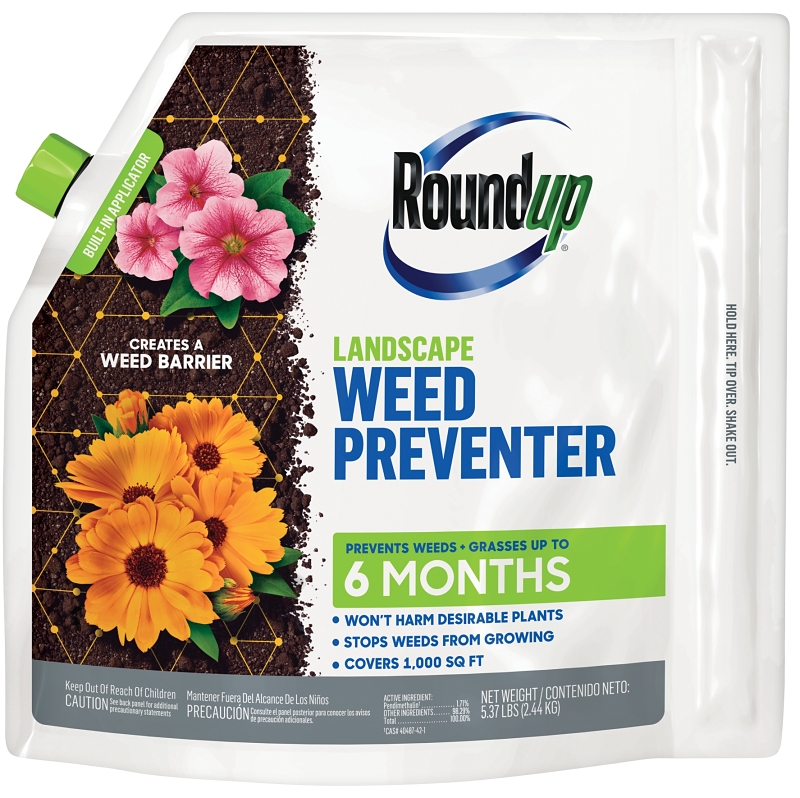 Roundup 5020510 4385106 Landscape Weed Preventer, Solid, Sprinkle Application, 5.4 lb Bag Yellow