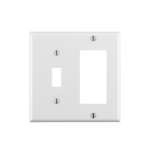 80405-W Combination Wallplate, 4-1/2 in L, 4-9/16 in W, 2 -Gang, Thermoset Plastic, White, Smooth